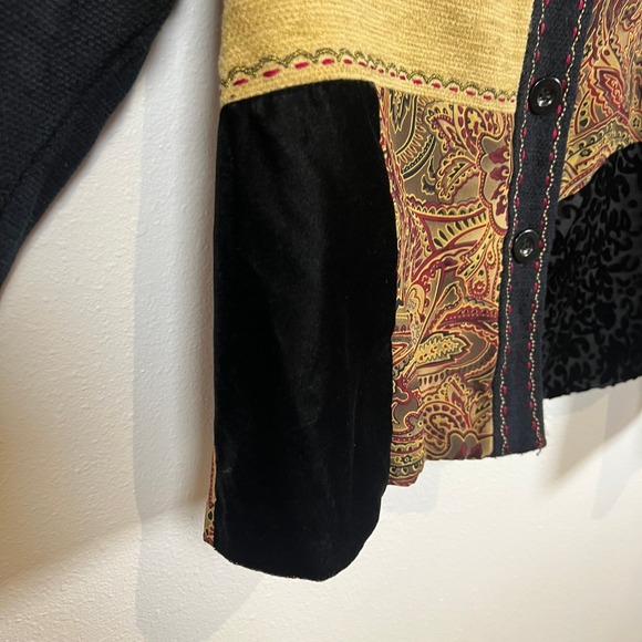 VTG Patchwork Jacket Petite M Paisley Crushed Velvet Tapestry Button Up Coat - Picture 6 of 14